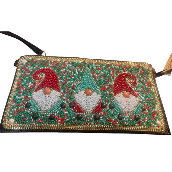 Coco+Carmen Christmas Gnome Beaded Bag with Hand and Shoulder Straps NWT - Picture 1 of 5